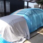 熊本県熊本市、戸建て住宅ガレージ、板金、へこみ修理・塗装リフォーム